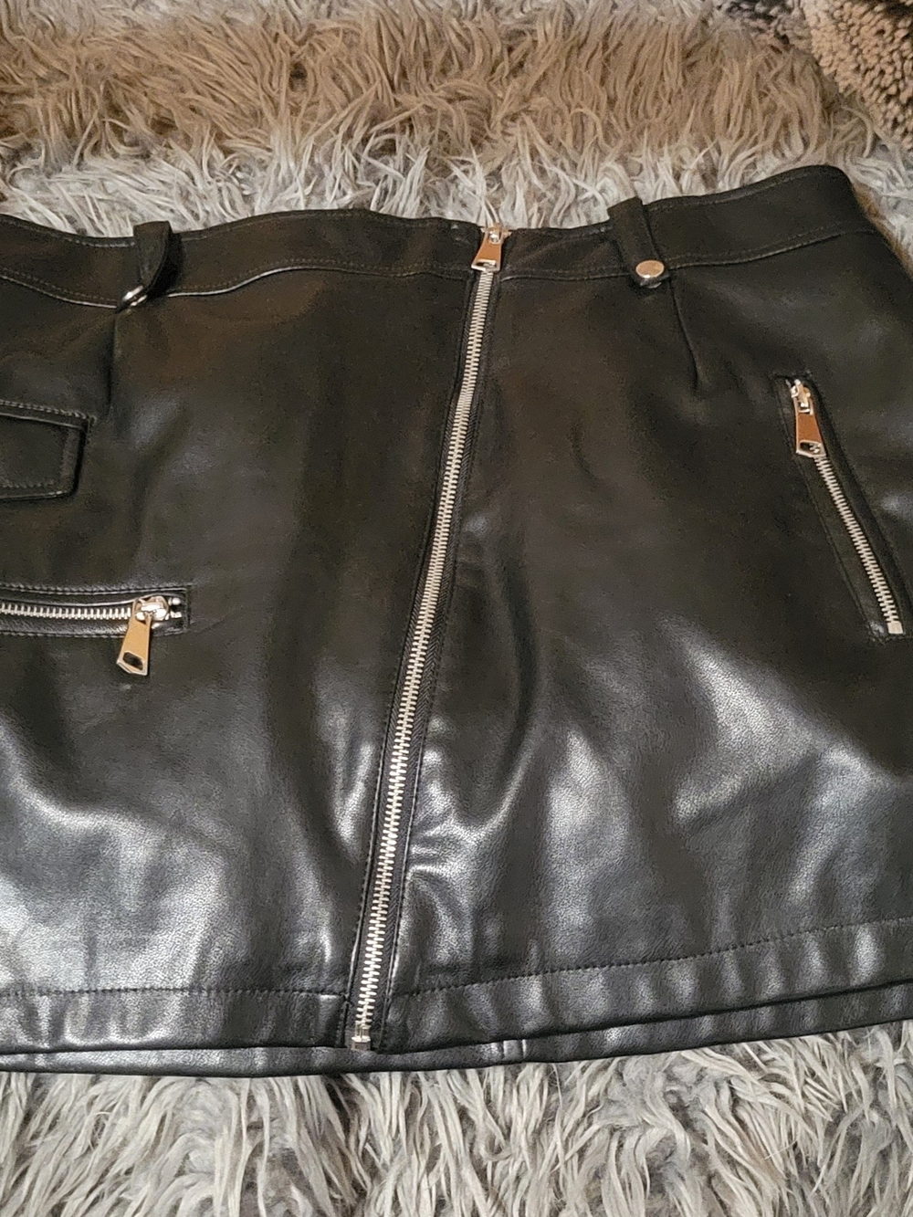 7 For All Mankind Black Faux Leather Zip-Front Mini Skirt